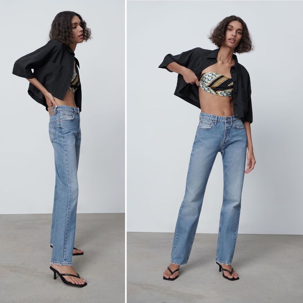 Zara Mid Rise Straight Leg Full Length Jeans Size 6